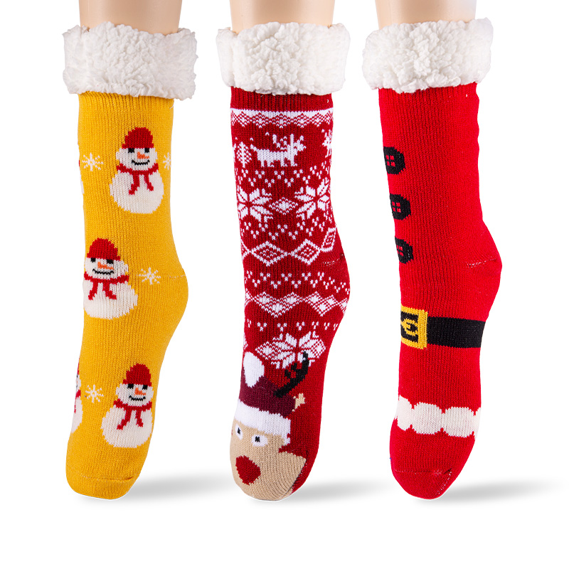 RZ130 Акриловые милые рождественские носки с толстой шерповой флисовой подкладкой, нескользящие, женские